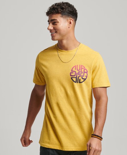 Superdry Men’s Classic Vintage Travel Sticker T-Shirt, Yellow, Size: M