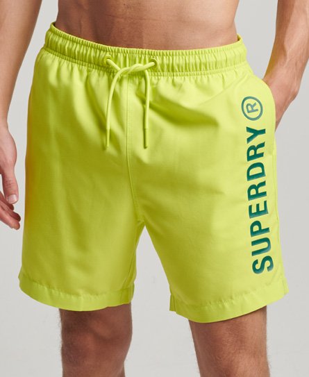 Superdry Men’s Mens Classic Logo Print Core Sport 17 Inch Swimshorts, Yellow, Size: L