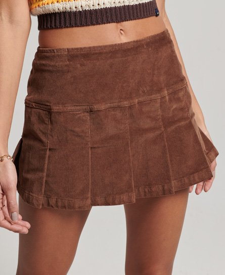 Superdry Women’s Vintage Cord Pleated Mini Skirt Brown / Chestnut - Size: 16