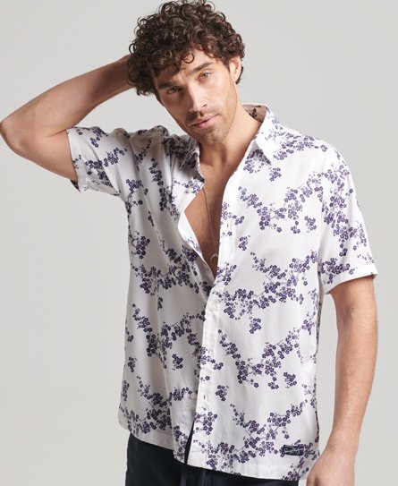 Superdry Men’s Vintage Hawaiian Shirt White / Optic Blossom - Size: XL