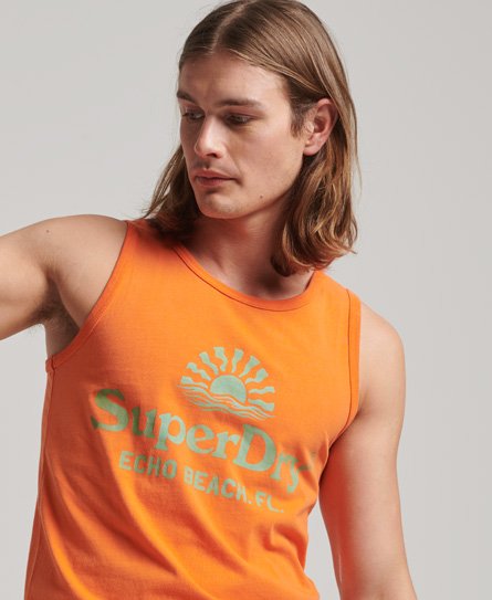 Superdry Men’s Men’s Classic Logo Print Vintage Venue Neon Vest, Orange, Size: M