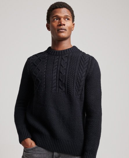 Sweter z okrągłym dekoltem o splocie warkoczowym z wełny