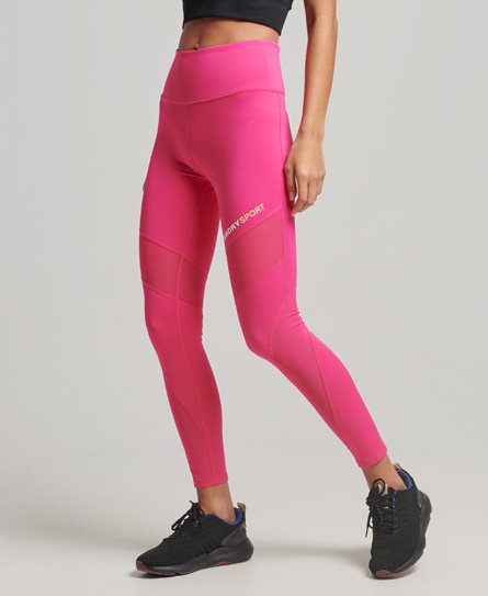 Superdry Women’s Ladies Logo Print Sport Training 7/8 Mesh Legging, Pink, Size: 14