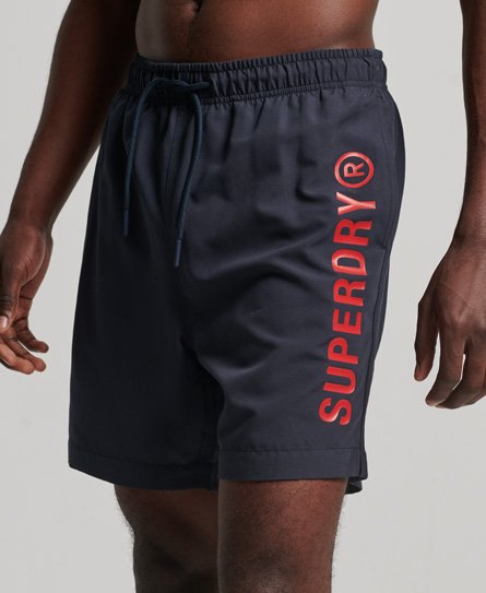 Superdry Men’s Men’s Classic Logo Print Core Sport 17 Inch Swimshorts, Navy Blue, Size: L