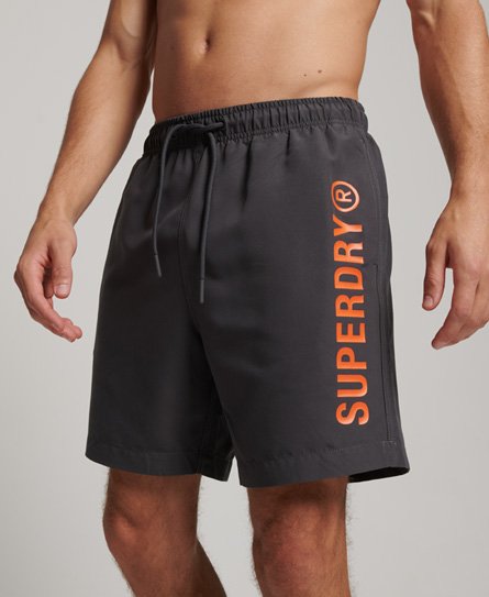 Superdry Men’s Mens Classic Logo Print Core Sport 17 Inch Swimshorts, Dark Grey, Size: L