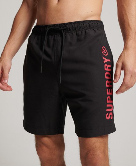 Superdry Men’s Men’s Classic Logo Print Core Sport 17 Inch Swimshorts, Black, Size: L