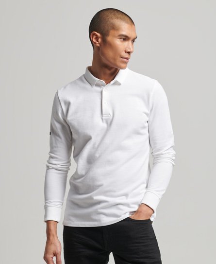 Superdry Men’s Men’s Classic Long Sleeve Pique Polo Shirt, White, Size: XL