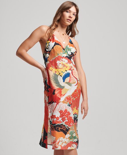 Midi-Kleid mit Print und Nackenträger