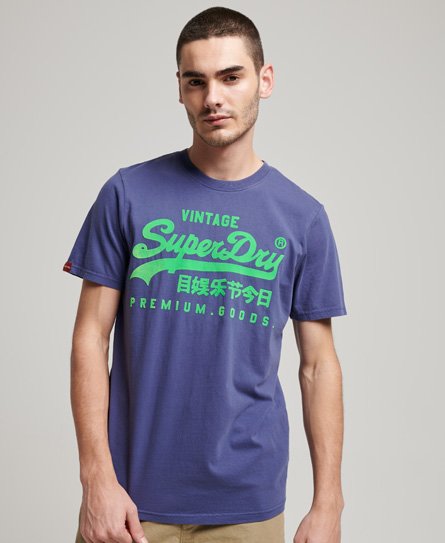 Superdry Men’s Vintage Logo Neon T-Shirt Dark Blue / Frontier Blue - Size: S