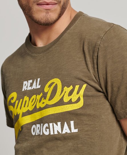 Men's Vintage Logo Real Original Overdyed T-Shirt in Dark Olive Slub |  Superdry US