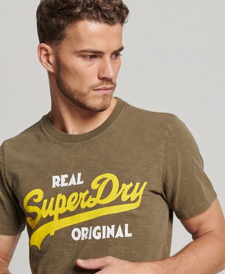 Men's Vintage Logo Real Original Overdyed T-Shirt in Dark Olive Slub |  Superdry US