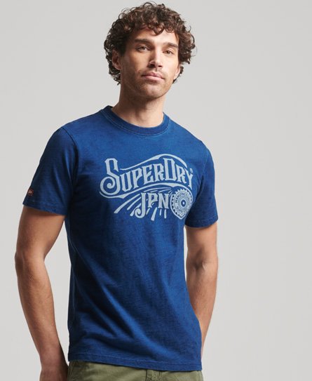 Superdry Men’s Vintage Script Indigo Workwear T-Shirt Blue / Reverse Snowy Wash Indigo - Size: M