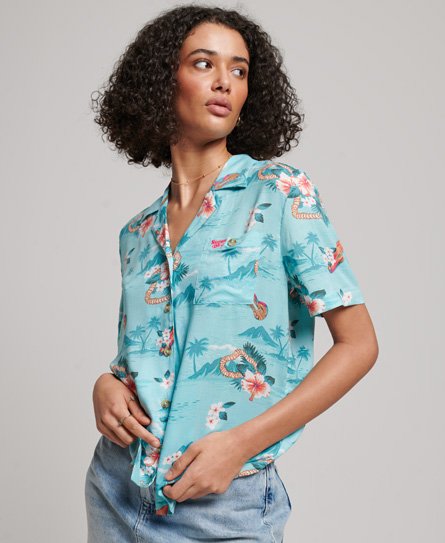 Superdry Women’s Beach Resort Shirt Light Blue / Aloha Hawaiian Aqua - Size: 6