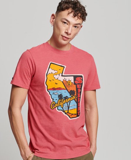 Superdry Men’s Vintage Travel Sticker T-Shirt Pink / Future Fuchsia Pink - Size: XL