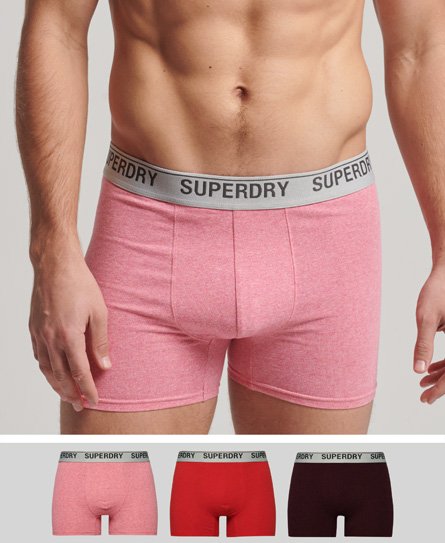 Superdry Men’s Organic Cotton Boxer Multi Triple Pack Red / Burgundy/Red/Pink - Size: S