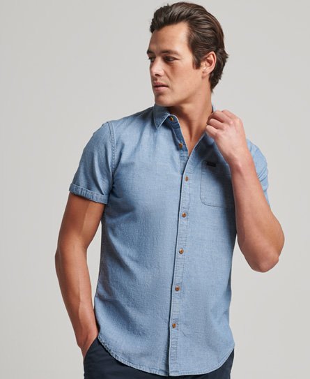 Superdry Men’s Vintage Loom Short Sleeve Shirt Blue / Worn Wash Indigo - Size: S