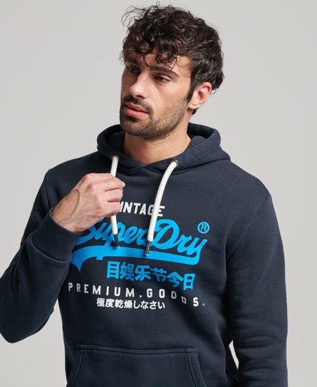 Superdry Men’s Vintage Logo Premium Overdyed Hoodie Navy / Midnight Navy - Size: Xxxl