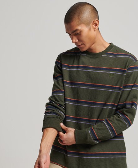 Superdry Men’s Organic Cotton Vintage Textured Stripe Top Green / Olive Stripe - Size: XL