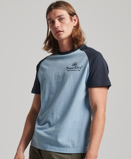 Superdry Men’s Vintage Venue Neon Raglan T-shirt Blue / Stone Blue Marl/Eclipse Navy - Size: L
