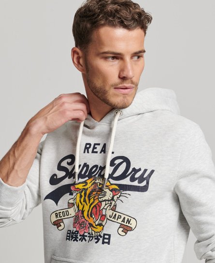 Superdry - herren vintage logo narrative hoodie hellgrau - größe: xl