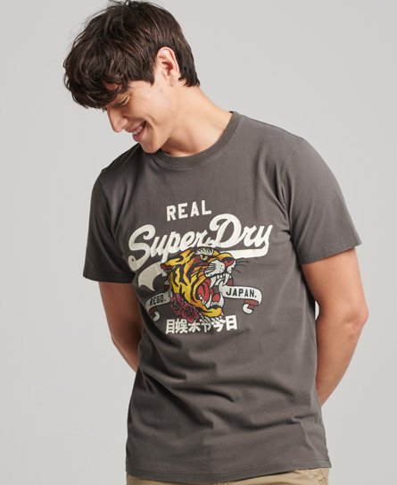 Superdry Men’s Vintage Logo Narrative T-Shirt Dark Grey / Vintage Black - Size: M