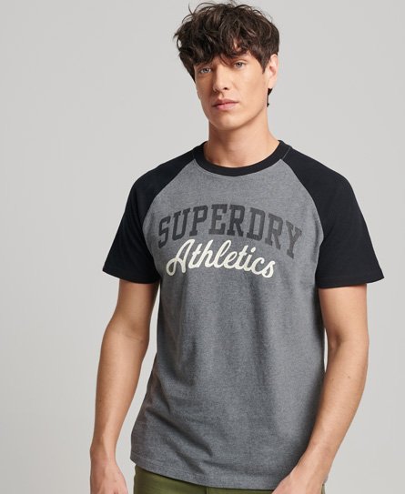 Superdry Men’s Organic Cotton Vintage Gym Athletic Raglan T-Shirt Dark Grey / Rich Charcoal Marl/Black - Size: XL