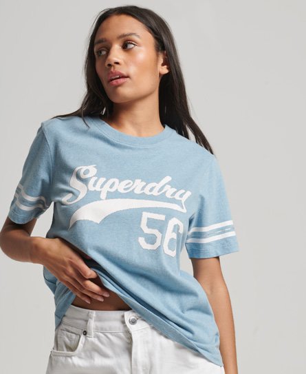 Womens - Blue Marl UK Collegiate | in Scripted Stone T-Shirt Cotton Vintage Superdry Organic