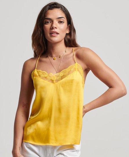 Superdry Women’s Lace Trim Satin Cami Top Yellow / Daffodil Yellow - Size: 8