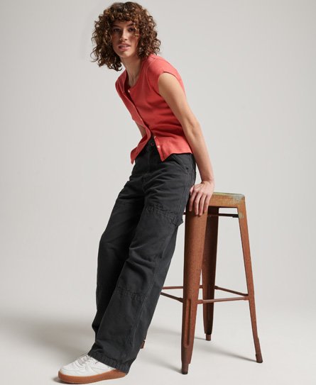Superdry Women’s Women’s Cotton Vintage Wide Carpenter Pants, Dark Grey Organic, Size: 32/32