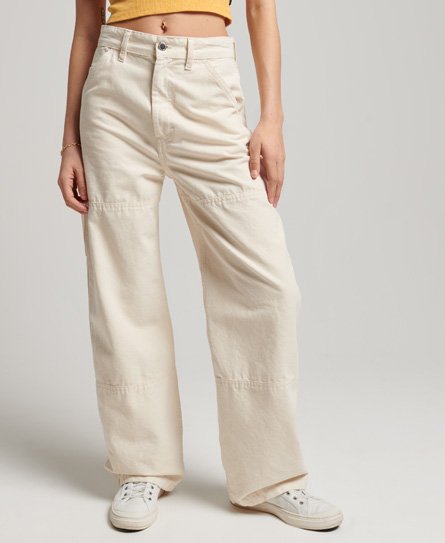 Superdry Women’s Organic Cotton Vintage Wide Carpenter Pants Cream / Oatmeal - Size: 28/30