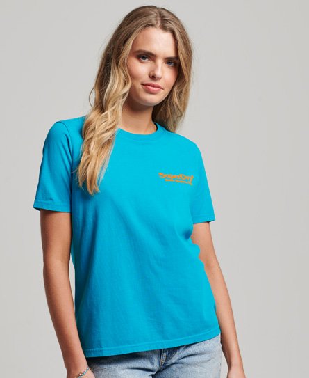 Superdry Women’s Classic Graphic Print Vintage Venue T-Shirt, Blue, Size: 8