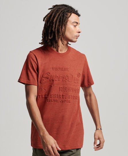 Superdry Men’s Vintage Logo Store Embossed T-Shirt Orange / Arizona Orange Grit - Size: S