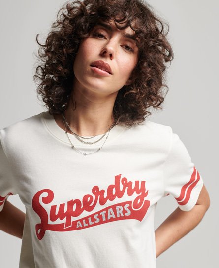 Superdry Women's Vintage Collegiate T-Shirt aus Bio-Baumwolle mit Schriftzug Weiß