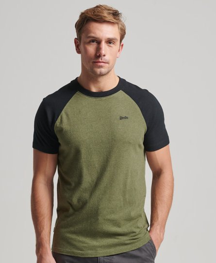 Superdry Men’s Organic Cotton Essential Logo Baseball T-Shirt Green / Thrift Olive Marl/Black - Size: S