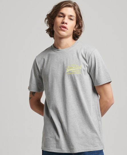 Superdry Men’s Vintage Logo Neon T-Shirt Grey / Grey Marl - Size: S