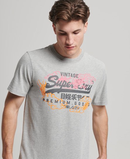 Superdry Men’s Japanese Graphic Logo T-Shirt Grey / Grey Marl - Size: L