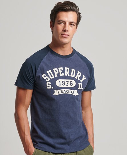 Superdry Men’s Organic Cotton Vintage Gym Athletic Raglan T-Shirt Navy / Eclipse Navy/Lauren Navy Marl - Size: M