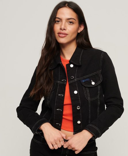 Superdry Women’s Women’s Boxy Fit Workwear Cropped Jacket, Black, Size: 12