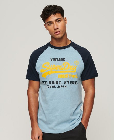 Superdry Herren Vintage Logo Raglan-T-Shirt aus Bio-Baumwolle Blau