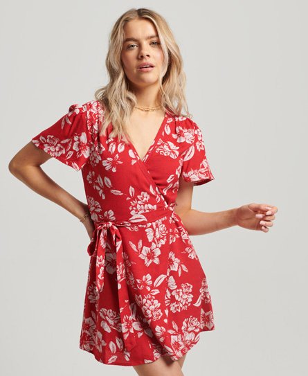Superdry Women’s Vintage Mini Wrap Dress Red / Floral Red - Size: 14