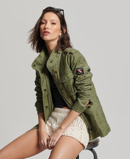 Superdry Women’s Rookie Borg Lined Military Jacket Green / Vintage Khaki - Size: 8