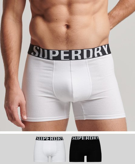 Superdry Men’s Organic Cotton Boxer Dual Logo Double Pack Black / Black/white - Size: S