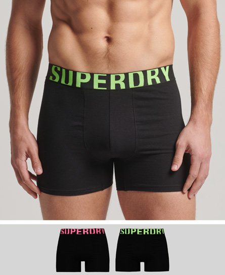 Superdry Men’s Organic Cotton Boxer Dual Logo Double Pack Black / Black/Black Fluro - Size: XL