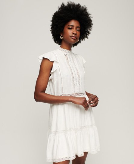 Superdry Women’s Studios Lace Mix Dress White / New Chalk - Size: 10