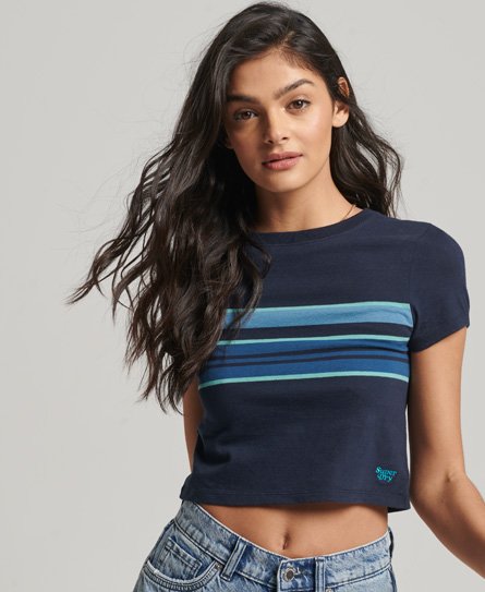 Superdry Women’s Vintage Stripe Crop T-Shirt Navy / Eclipse Navy Stripe - Size: 14