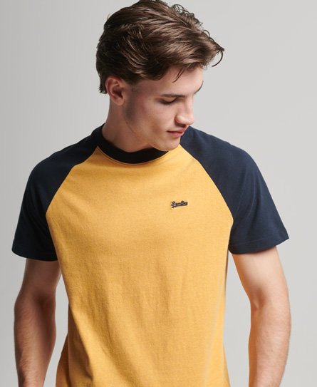 Superdry Men’s Organic Cotton Essential Logo Baseball T-Shirt Yellow / Ochre Marl/Eclipse Navy - Size: M