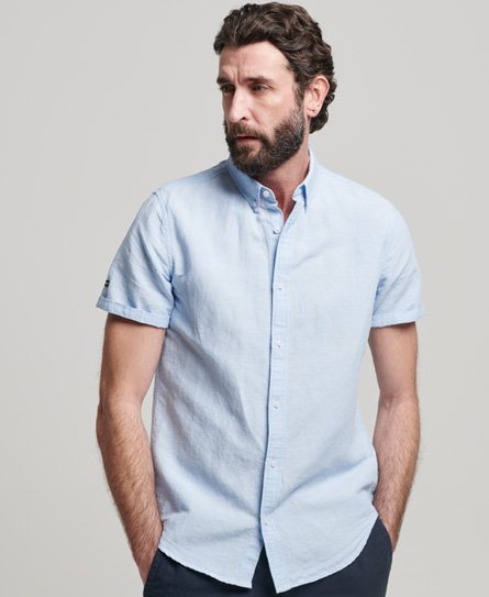 Superdry Men’s Organic Cotton Linen Short Sleeve Shirt Blue / Light Chambray - Size: M