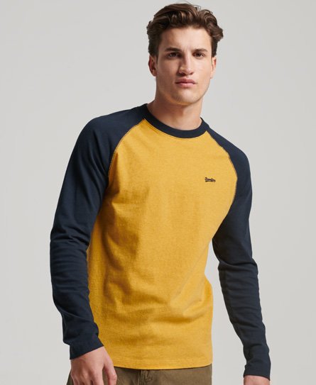 Superdry Men’s Organic Cotton Essential Long Sleeved Baseball Top Yellow / Turmeric Marl/Eclipse Navy - Size: M