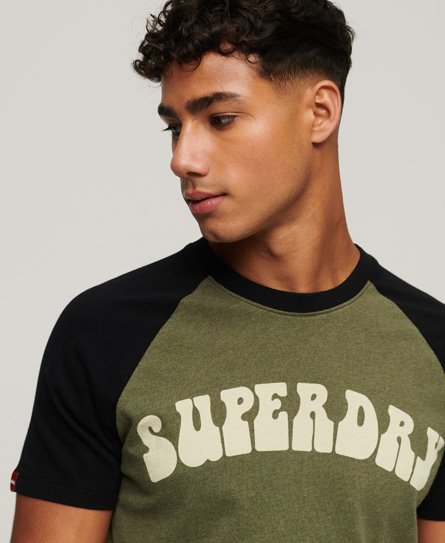 Superdry Men’s Vintage Superbam Raglan T-Shirt Green / Thrift Olive Marl/Black - Size: Xxl