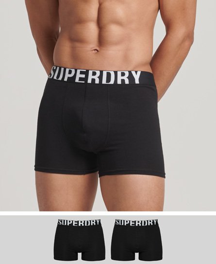 Superdry Men’s Organic Cotton Boxer Dual Logo Double Pack Black / Black/Black Optic - Size: S